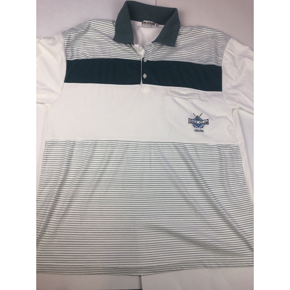 Vintage Aruba White Embroidered Golf Sailing Polo XXL Shirt On Stage